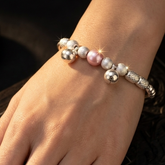 925 Sterling Silver Pink Pearl & Bell Charm Bracelet