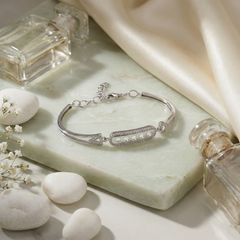 925 Sterling Silver Open Bar CZ Bracelet – Sleek Geometric Style | BJBR-067