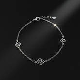 925 Sterling Silver Dainty Geometric Square Bracelet, Delicate Chain Design with Square Floral Charm, Adjustable Length| Gifts for Women & Girls & Girlfriend |Wedding and Christmas Gifts | BJBR-047