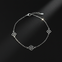 925 Sterling Silver Dainty Geometric Square Bracelet, Delicate Chain Design with Square Floral Charm, Adjustable Length| Gifts for Women & Girls & Girlfriend |Wedding and Christmas Gifts | BJBR-047