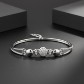 925 Starling Silver Women’s Adjustable Semi-Bangle Bracelet with Cubic Zirconia & Geometric Accents | BJBR-029