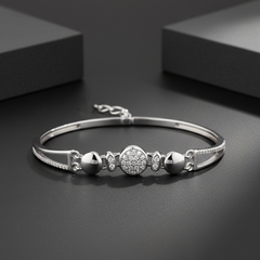 925 Starling Silver Women’s Adjustable Semi-Bangle Bracelet with Cubic Zirconia & Geometric Accents | BJBR-029