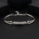925 Starling Silver Elegant Pavé Bar Bracelet – Adjustable Cuff Style with Shimmering – Modern Jewelry Gift for Her | BJBR-033
