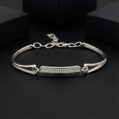 925 Starling Silver Elegant Pavé Bar Bracelet – Adjustable Cuff Style with Shimmering – Modern Jewelry Gift for Her | BJBR-033
