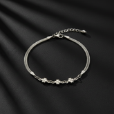 925 Sterling Silver Floral Bracelet, Mesh Chain Design with Flower Charms, Adjustable Length | Gifts for Women & Girls & Girlfriend |Wedding and Christmas Gifts | BJBR-07