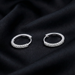 Everlasting Sparkle: 925 Sterling Silver Pavé Huggie Hoop Earrings | BJER-019