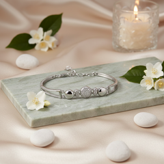 925 Starling Silver Women’s Adjustable Semi-Bangle Bracelet with Cubic Zirconia & Geometric Accents | BJBR-029