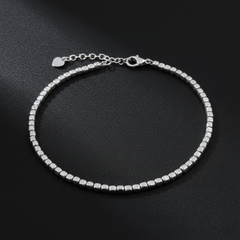 925 Sterling Silver Beaded Bracelate, Minimalist Cube Design, Adjustable Chain, Jewelry for Women| Gifts for Women & Girls & Girlfriend |Wedding and Christmas Gifts | BJBR-041