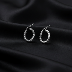 925 Sterling Silver Small Textured Hoop Earrings, Beaded Design, Classic Round Shape, Hinged Closure | Gifts for Women & Girls & Girlfriend |Wedding and Christmas Gifts | BJER-08