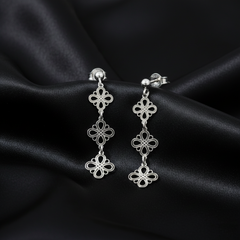 Intricate Grace: 925 Sterling Silver Triple Filigree Clover Drop Earrings | BJER-018