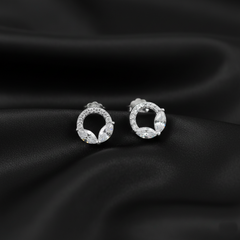 Nature’s Glow: 925 Sterling Silver Marquise Leaf & Halo Circle Studs | BJER-024