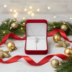 925 Sterling Silver Lock and Key Lariat Necklace | Elegant Sparkling Pavé Padlock & Droplet Key Pendant| BJ-026