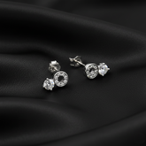 925 Sterling Silver Circle and Solitaire Crystal Stud Earrings, Elegant Women's Jewelry with Pave Setting | Gifts for Women & Girls & Girlfriend |Wedding and Christmas Gifts | BJER-022