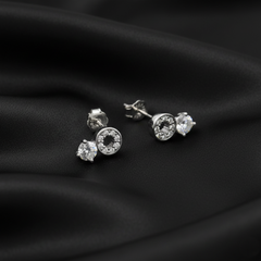 Radiant Geometry: 925 Sterling Silver Cubic Zirconia Circle & Solitaire Studs| BJER-022