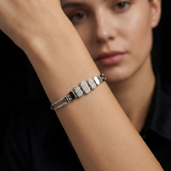 925 Sterling Silver Pavé CZ Oval Link Bracelet | Contemporary Design | BJBR-068