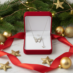 925 Sterling Silver Dainty Butterfly Y-Necklace – Iridescent Shell & Pave Crystal Celestial Jewelry | BJ-039