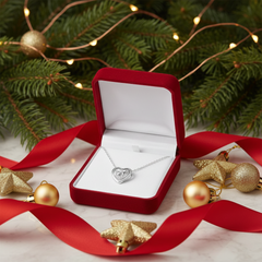 925 Sterling Silver Double Heart Necklace – Sparkling Pave CZ Bow Pendant| BJ-35
