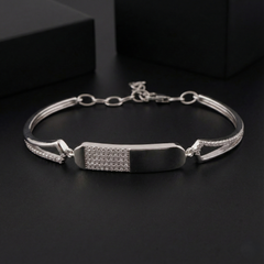 925 Sterling Silver CZ Bar Bracelet for Women | Elegant Adjustable Design | BJBR-076