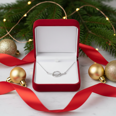 925 Sterling Silver Interlocking Infinity Oval Necklace | Minimalist Sparkling Geometric Bar Pendant | BJ-019