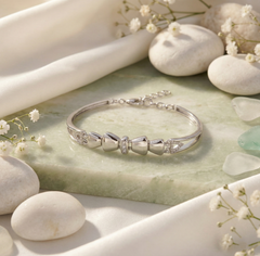 925 Starling Silver Polished Ribbon Bow Bracelet with Crystal Center | BJBR-032