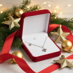 925 Sterling Silver Asymmetric Double Heart Necklace | Modern Paperclip Link & High-Polish Puffy Heart Pendant| BJ-25