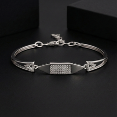 925 Starling Silver Elegant Geometric Bracelet – Modern Bar & Triangle Accent Bangle with Adjustable Size | BJBR-062