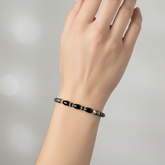 925 Starling Silver Black Beaded Bracelet, Spring Ring Clasp, Geometric Design  | BJBR-025