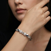 925 Sterling Silver Pavé CZ Geometric Link Bracelet | Contemporary Design | BJBR-070