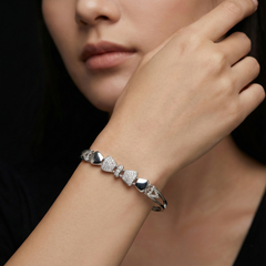 925 Sterling Silver Pavé CZ Geometric Link Bracelet | Contemporary Design | BJBR-070