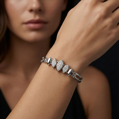 925 Sterling Silver Leaf-Shape Pavé CZ Bracelet for Women | BJBR-074