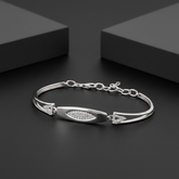 925 Starling Silver Geometric Silver Bar Bracelet with Chevron Crystal Accents  | BJBR-028