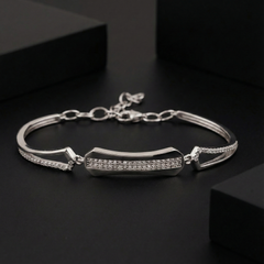 925 Sterling Silver CZ Bar Bracelet | Modern Elegant Jewelry | BJBR-066