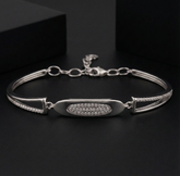 925 Sterling Silver Oval CZ Panel Bracelet | Elegant Everyday Wear | BJBR-061