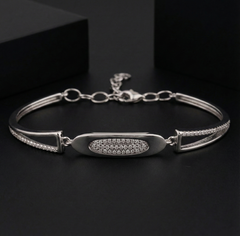 925 Sterling Silver Oval CZ Panel Bracelet | Elegant Everyday Wear | BJBR-061