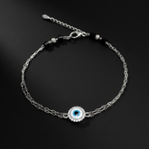 925 Sterling Silver Evil Eye Bracelate, Crystal Rhinestone Pendant Chain, Blue Glass Eye, Black Beaded Accent | Gifts for Women & Girls & Girlfriend |Wedding and Christmas Gifts | BJBR-048