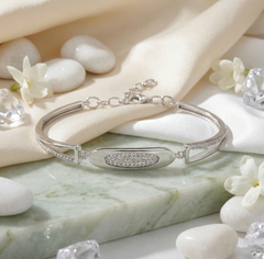 925 Sterling Silver Oval CZ Panel Bracelet | Elegant Everyday Wear | BJBR-061