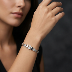 925 Sterling Silver Oval Link CZ Bracelet | Sleek Contemporary Design | BJBR-059