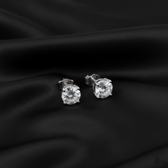 Timeless Brilliance: 925 Sterling Silver Round Solitaire Stud Earrings | BJER-025