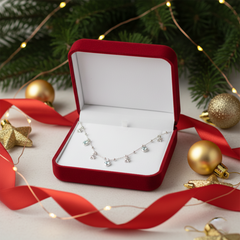 925 Sterling Silver Star and Heart Charm Necklace | Light Blue Crystal Dangle Choker for Women
