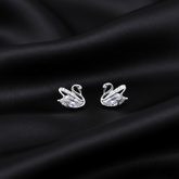 925 Sterling Silver Swan Stud Earrings, Cubic Zirconia Crystal Accent, Small Elegant Design for Women | Gifts for Women & Girls & Girlfriend |Wedding and Christmas Gifts | BJER-04