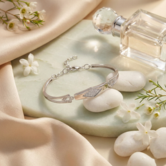 925 Sterling Silver Diamond Motif Bracelet with Cubic Zirconia | Elegant Women’s Jewelry | BJBR-064