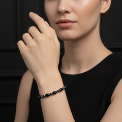 925 Starling Silver Black Onyx Beaded Bracelet with Silver Spacers, Spring Ring Clasp | BJBR-019