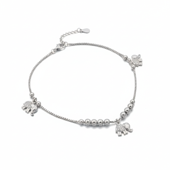 925 Starling Silver Elephant Charm Anklet with Bead Detailing | Adjustable Anklet for Women & Girls | BJAK-0013