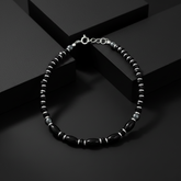 925 Starling Silver Black Beaded Bracelet, Spring Ring Clasp, Geometric Design  | BJBR-025