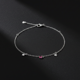 925 Sterling Silver Star Charm Bracelet with Pink Crystal, Delicate Chain Link Design, Adjustable Length, Jewelry for Women | Gifts for Women & Girls & Girlfriend |Wedding and Christmas Gifts | BJBR-039