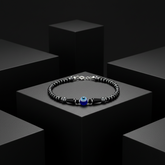 925 Starling Silver Black Beaded Bracelet with Blue Evil Eye, Silver Accents, Adjustable Size Spring Ring Clasp | BJBR-013