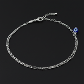 925 Sterling Silver Evil Eye Protection Bracelate with Blue Glass Bead, Delicate Chain Pendant, Traditional Amulet Jewelry| Gifts for Women & Girls & Girlfriend |Wedding and Christmas Gifts | BJBR-046