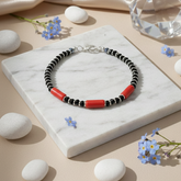 925 Starling Silver Beaded Bracelet with Red Coral Tubes, Spring Ring Clasp | BJBR-016