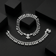 Silver Kid's Kolhapuri Janjari - Traditional Indian Festive Payal Jewelry Gift for Kids | BJKDPYL - 02