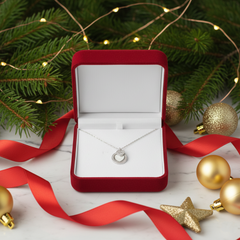 925 Sterling Silver Interlocking Eternity Circle & Pavé Heart Necklace | Romantic Layered Charm Pendant BJ-018